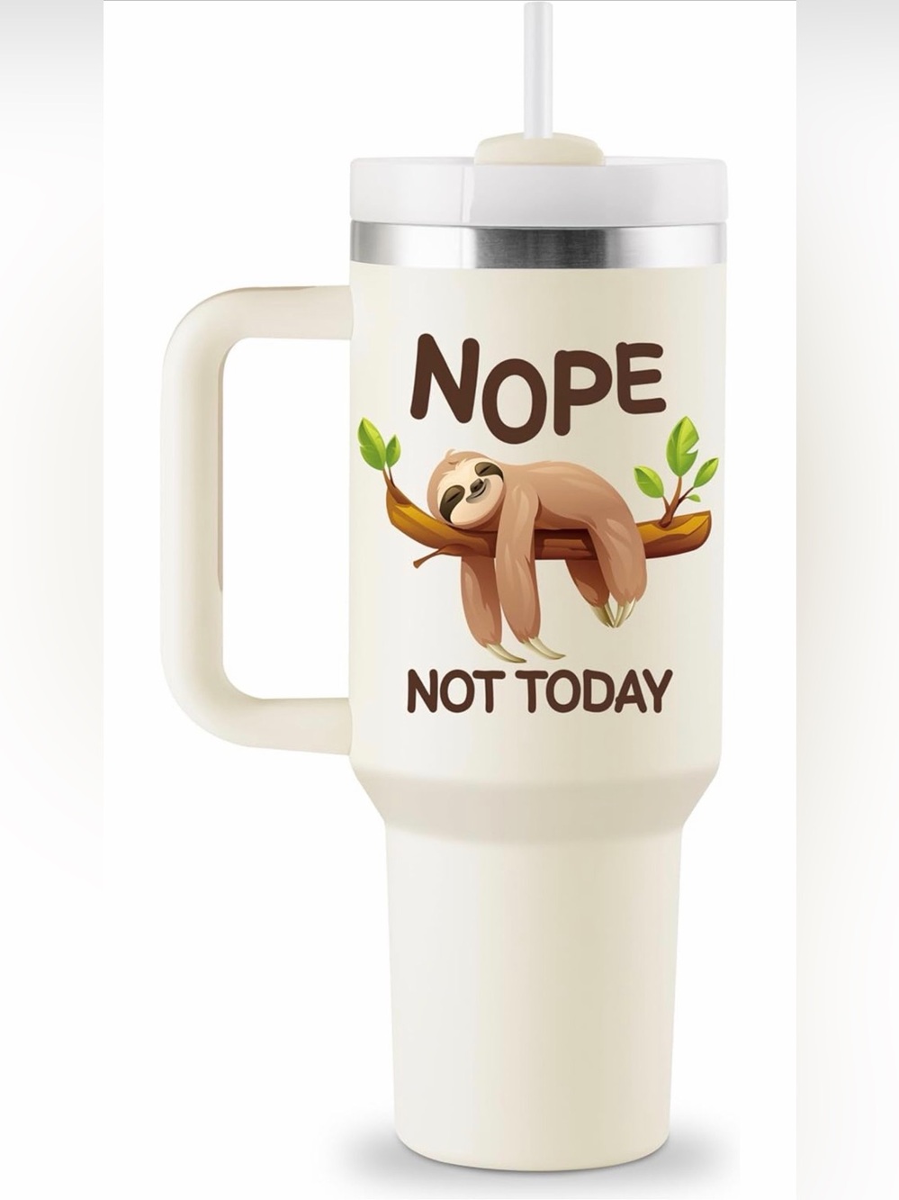 Cream 'Nope Not Today' Sloth Travel Mug